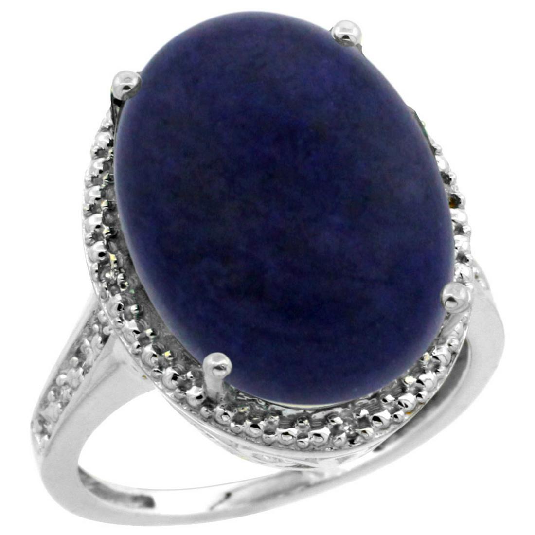 Natural 9.49 ctw Lapis & Diamond Engagement Ring 10K: REF-42M9H ---- SKU:SC-CW946108 ---- Manufacturer's Suggested Retail Price - $1300.00 ---- Natural 9.49 ctw Lapis & Diamond Engagement Ring 10K White GoldGemstone: Natural Oval-shape Lapis @ 9.45 ctwDi