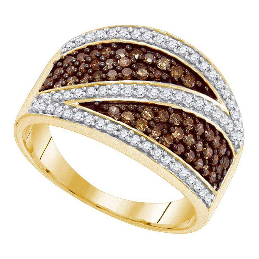 0.75 CTW Cognac-brown Color Diamond Crossover Ring 10KT: REF-37M5H- SKU: GD87353 ---- 0.75 CTW Cognac-brown Color Diamond Crossover Ring 10KT Yellow Gold Manufacturer's Suggested Retail Price: $1470.00 Mainstone Type: Colored Brown Diamond @ 0.45ct Mainston