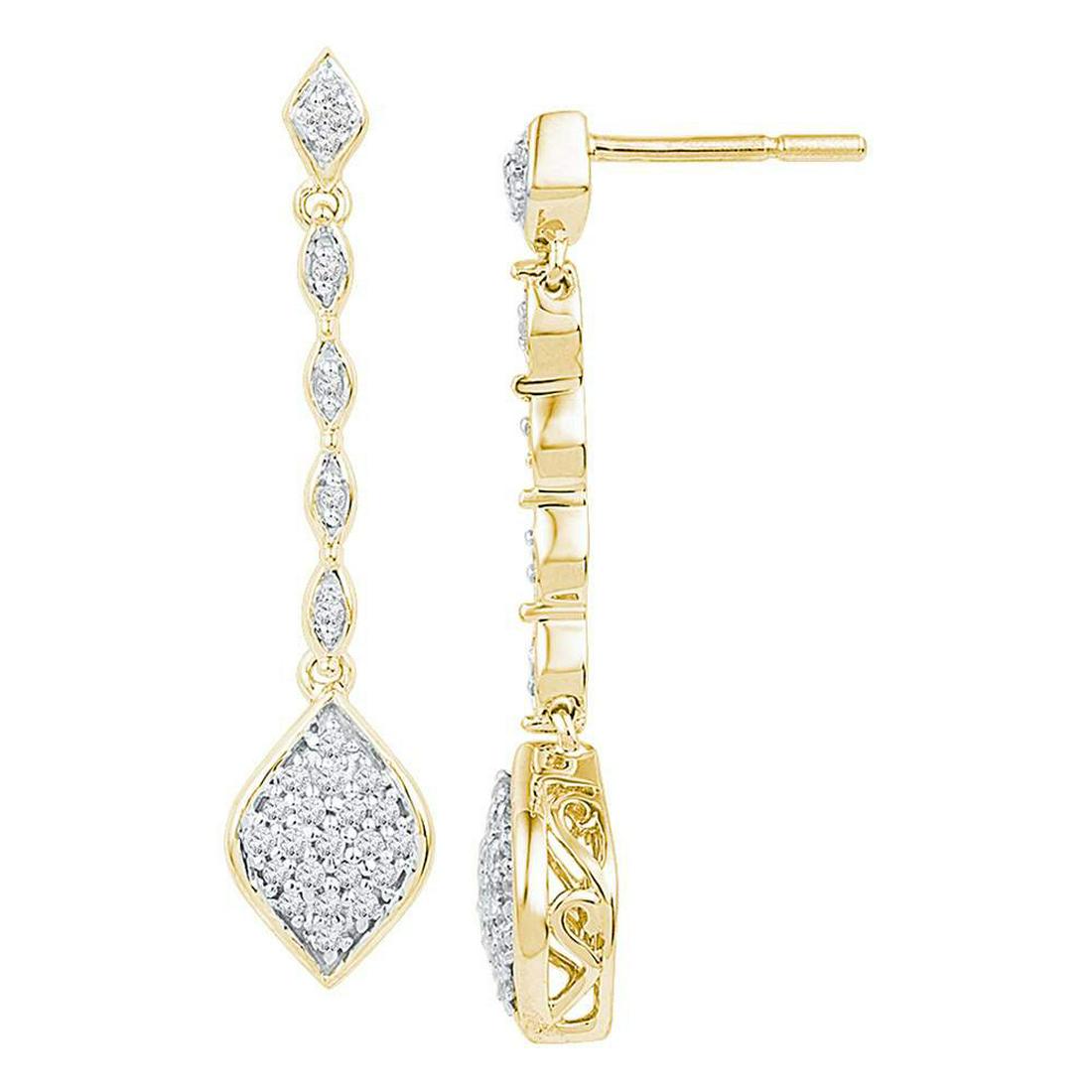 0.25 CTW Diamond Cluster Dangle Drop Earrings 10KT: REF-24M2H- SKU: GD108741 ---- 0.25 CTW Diamond Cluster Dangle Drop Earrings 10KT Yellow Gold Manufacturer's Suggested Retail Price: $940.00 Mainstone Type: Diamond @ 0.25ct Mainstone Color: I-J Mainst