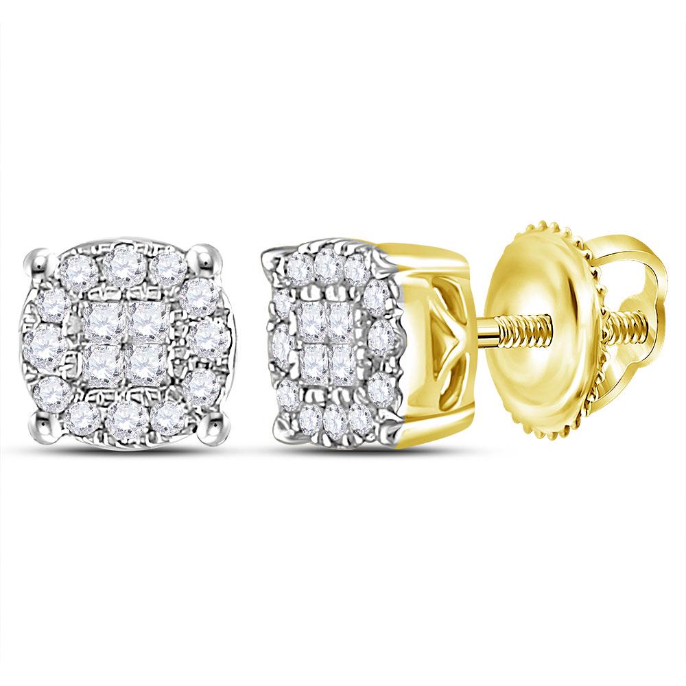 0.25 CTW Princess Diamond Soleil Cluster Earrings 14KT: REF-33W8K- SKU: GD47861 ---- 0.25 CTW Princess Diamond Soleil Cluster Earrings 14KT Yellow Gold Manufacturer's Suggested Retail Price: $1330.00 Mainstone Type: Diamond @ 0.12ct Mainstone Color: H-I Ma