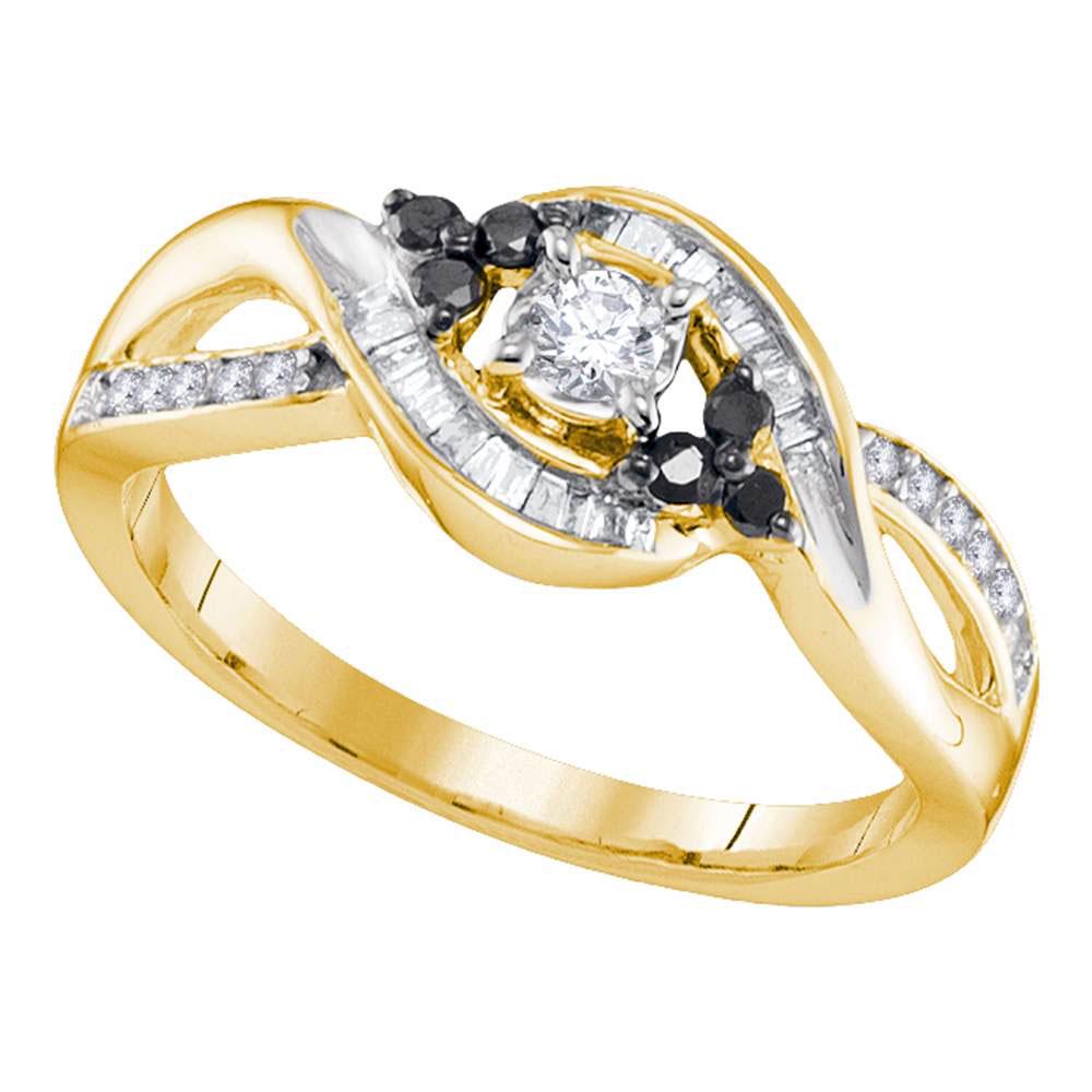 0.31 CTW Diamond Solitaire Black-Bridal Engagement Ring: REF-22N4F- SKU: GD90955 ---- 0.31 CTW Diamond Solitaire Black-Bridal Engagement Ring 10KT Yellow Gold Manufacturer's Suggested Retail Price: $880.00 Mainstone Type: Diamond @ 0.08ct Mainstone Color: J
