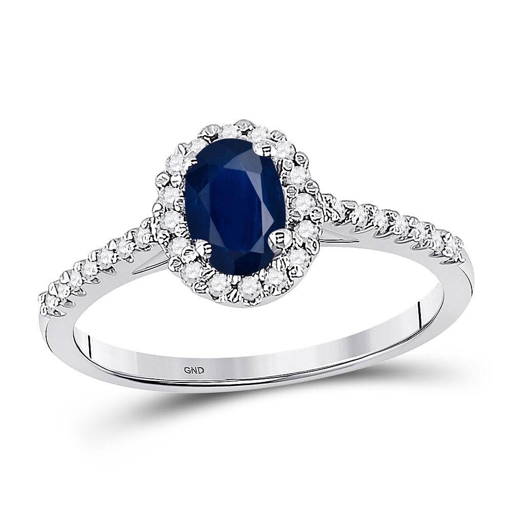 Oval Lab-Created Blue Sapphire Solitaire Ring 3/4 Cttw: REF-19N1F - SKU: GD103812 ---- Oval Lab-Created Blue Sapphire Solitaire Ring 3/4 Cttw 10kt White Gold Gemstone Details 3/4 Carats total weight --- 1/2 carat center solitaire