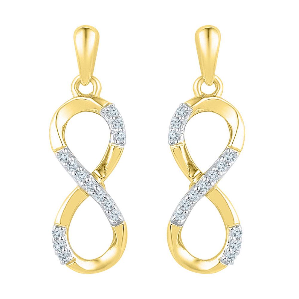 Diamond Infinity Dangle Screwback Earrings 1/10 Cttw: REF-14R5K - SKU: GD97524 ---- Diamond Infinity Dangle Screwback Earrings 1/10 Cttw 10k Yellow Gold Gemstone Details 1/10 Carats total weightAll diamonds are natural and conflict-free i