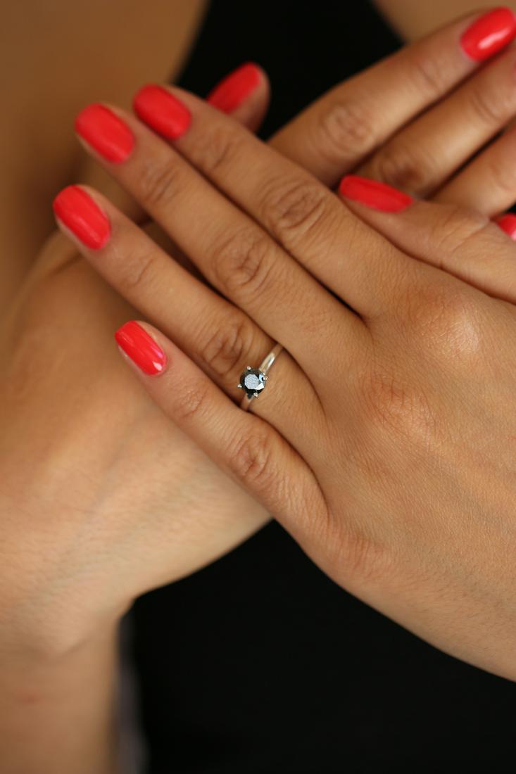 Natural 0.57 ctw Black Diamond Solitaire Ring 14K White: REF-25H8M - SKU: RG80011 ---- Natural 0.57 ctw Black Diamond Solitaire Ring 14K White Gold Manufacturer's Suggested Retail Price: $900 Stone1 Weight: 0.57CT Stone1 Type: Black Diamond Stone1 Color: Bl