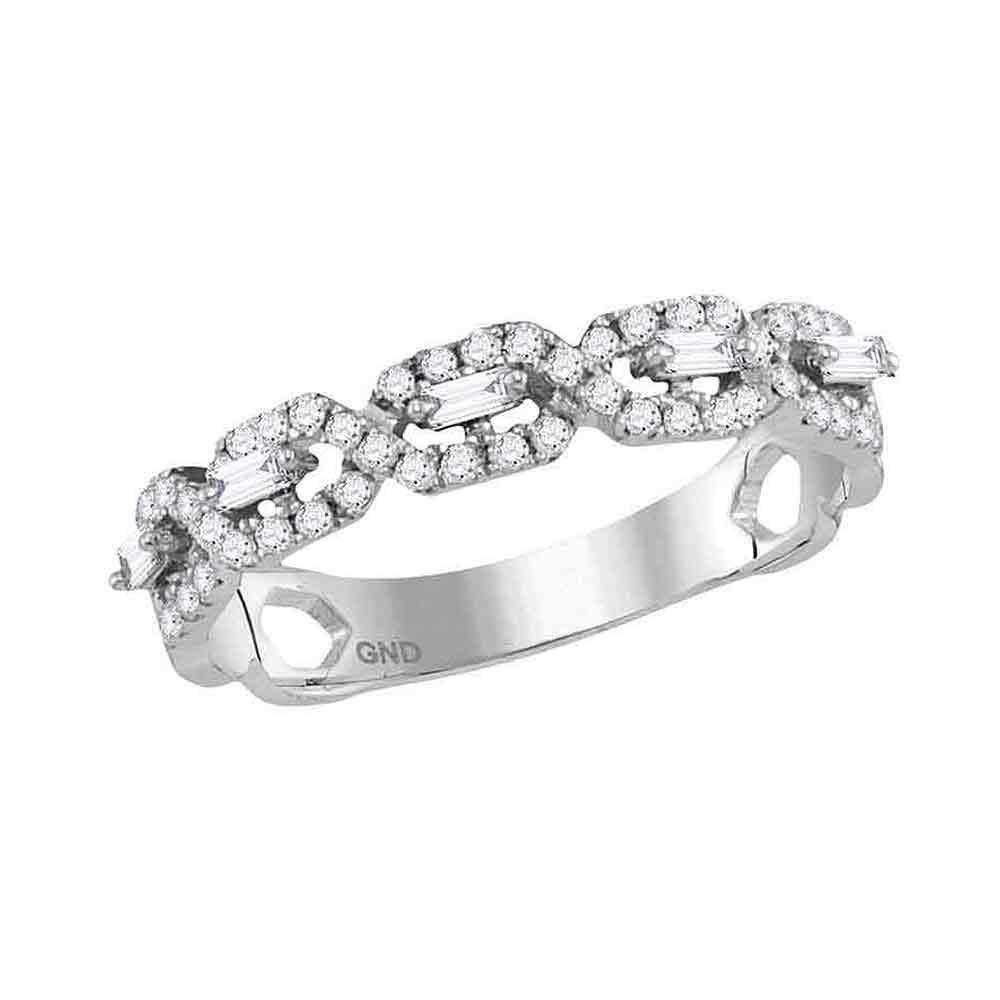 Diamond Modern Twist Stackable Band Ring 1/3 Cttw 14kt: REF-33H6W - SKU: GD118775 ---- Diamond Modern Twist Stackable Band Ring 1/3 Cttw 14kt White Gold Gemstone Details 1/3 Carats total weight All diamonds are natural and conflict-free in o