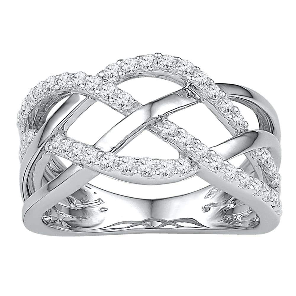 Brown Diamond Crossover Woven Band 1//5ct 10k White Gold