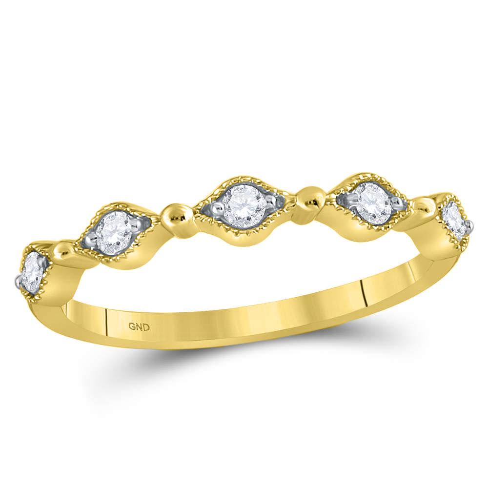 Diamond Stackable Band Ring 1/8 Cttw 10kt Yellow Gold: REF-16R4K - SKU: GD115880 ---- Diamond Stackable Band Ring 1/8 Cttw 10kt Yellow Gold Gemstone Details 1/8 Carats total weight All diamonds are natural and conflict-free in origin <