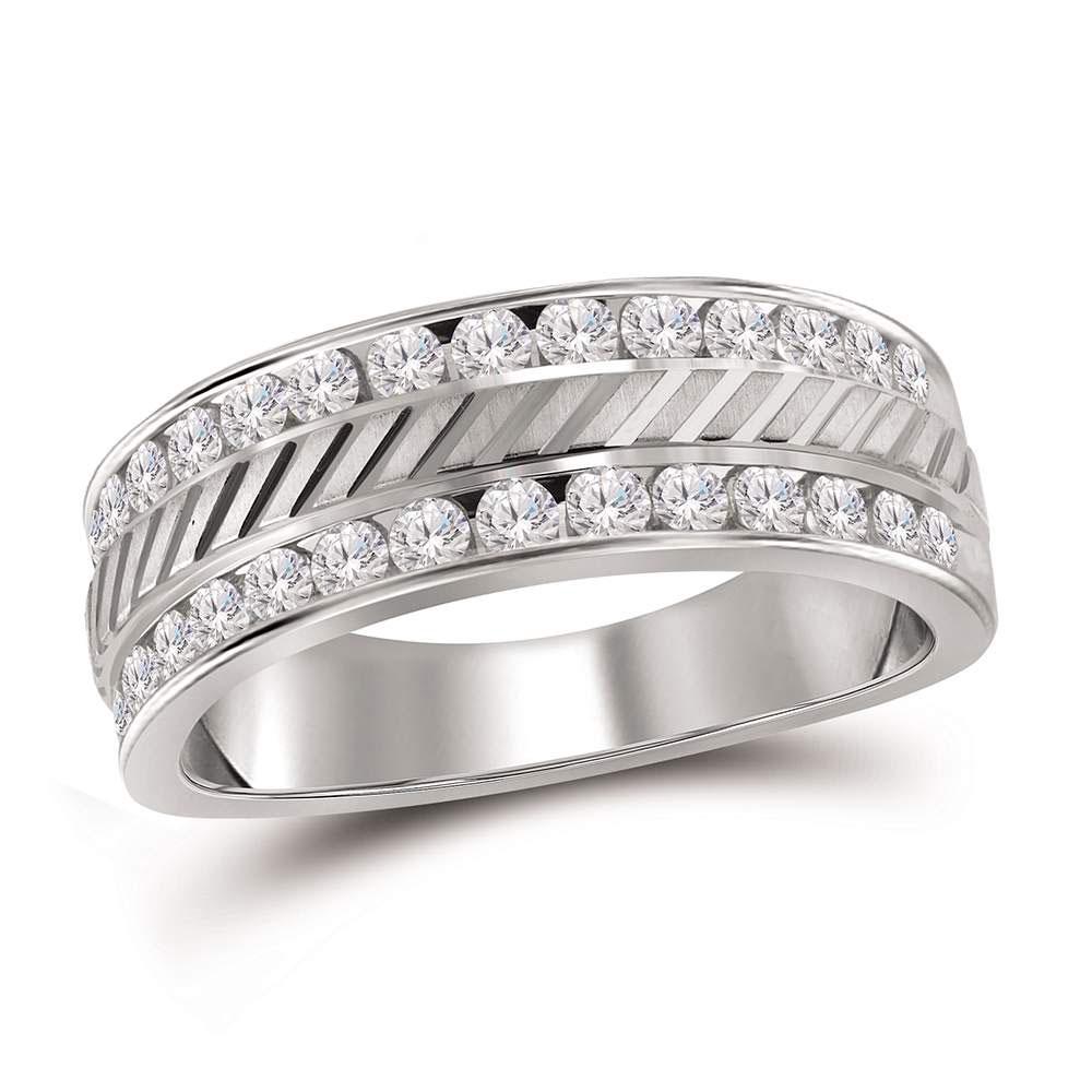 Mens Round Channel-set Diamond Double Row Grecco: REF-112K7R - SKU: GD114571 ---- Mens Round Channel-set Diamond Double Row Grecco Wedding Band Ring 1.00 Cttw 14kt White Gold Gemstone Details 1.00 Carats total weightAll diamonds are n