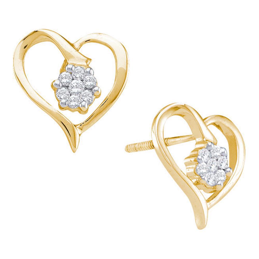 Diamond Cluster Heart Screwback Earrings 1/6 Cttw 10kt: REF-20V0A - SKU: GD36015 ---- Diamond Cluster Heart Screwback Earrings 1/6 Cttw 10kt Yellow Gold Gemstone Details 1/6 Carats total weightAll diamonds are natural and conflict-free in o