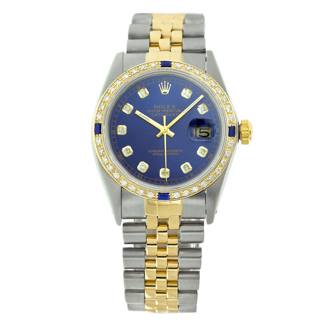 Rolex Pre-owned 36mm Mens Blue Two Tone - REF-610X4K: REF-610X4K - SKU: LA001MT025Estimated Pre-Owned Retail Price: $11600 Condition: Pre-owned / Excellent Condition Model: Rolex DateJust Gender: Mens Dial: Blue Dial Marker: 10 Genuine Diamonds Diamond C