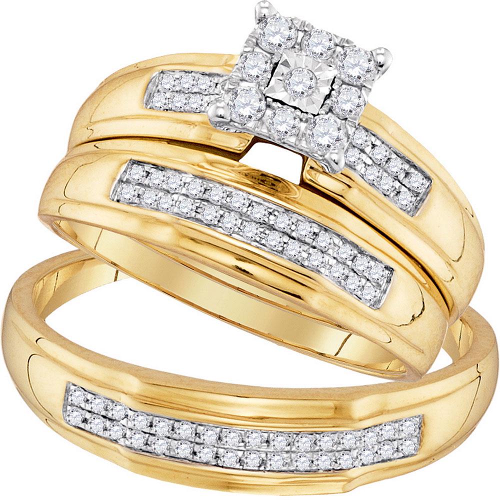 His & Hers Diamond Matching Bridal Wedding Ring Band: REF-40X9Y - SKU: GD96773 ---- His & Hers Diamond Matching Bridal Wedding Ring Band Set 3/8 Cttw 10kt Yellow Gold Gemstone Details 3/8 Carats total weight --- .02 carat center solitaire