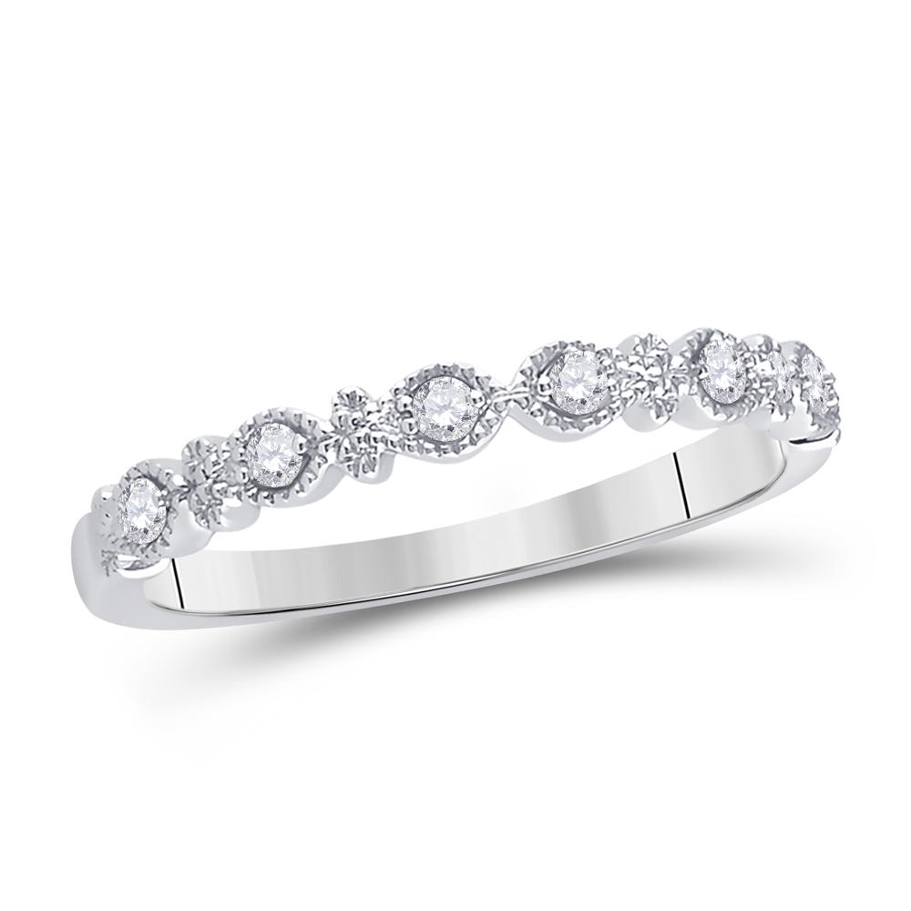 Diamond Milgrain Stackable Band Ring 1/10 Cttw 14kt: REF-21G8M - SKU: GD118567 ---- Diamond Milgrain Stackable Band Ring 1/10 Cttw 14kt White Gold Gemstone Details 1/10 Carats total weight All diamonds are natural and conflict-free in ori
