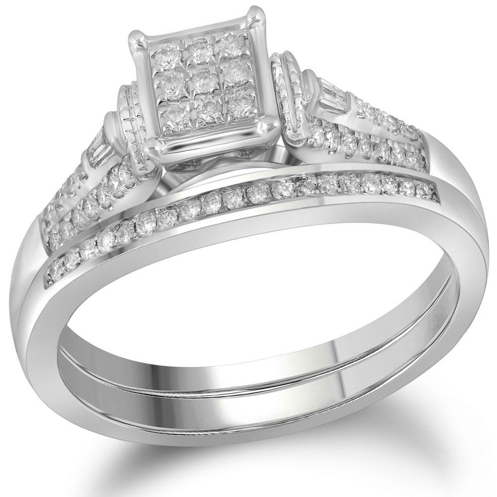 Diamond Bridal Wedding Engagement Ring Band Set 1/5: REF-50G9M - SKU: GD110652 ---- Diamond Bridal Wedding Engagement Ring Band Set 1/5 Cttw 14kt White Gold Gemstone Details 1/5 Carats total weight --- 1/5 carat center solitaire All diamo