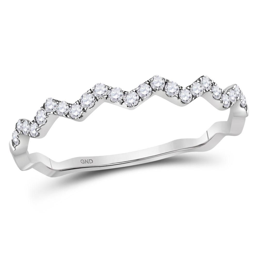 Diamond Zigzag Stackable Band Ring 1/5 Cttw 10kt White: REF-20F0N - SKU: GD119490 ---- Diamond Zigzag Stackable Band Ring 1/5 Cttw 10kt White Gold Gemstone Details 1/5 Carats total weight All diamonds are natural and conflict-free in origin<