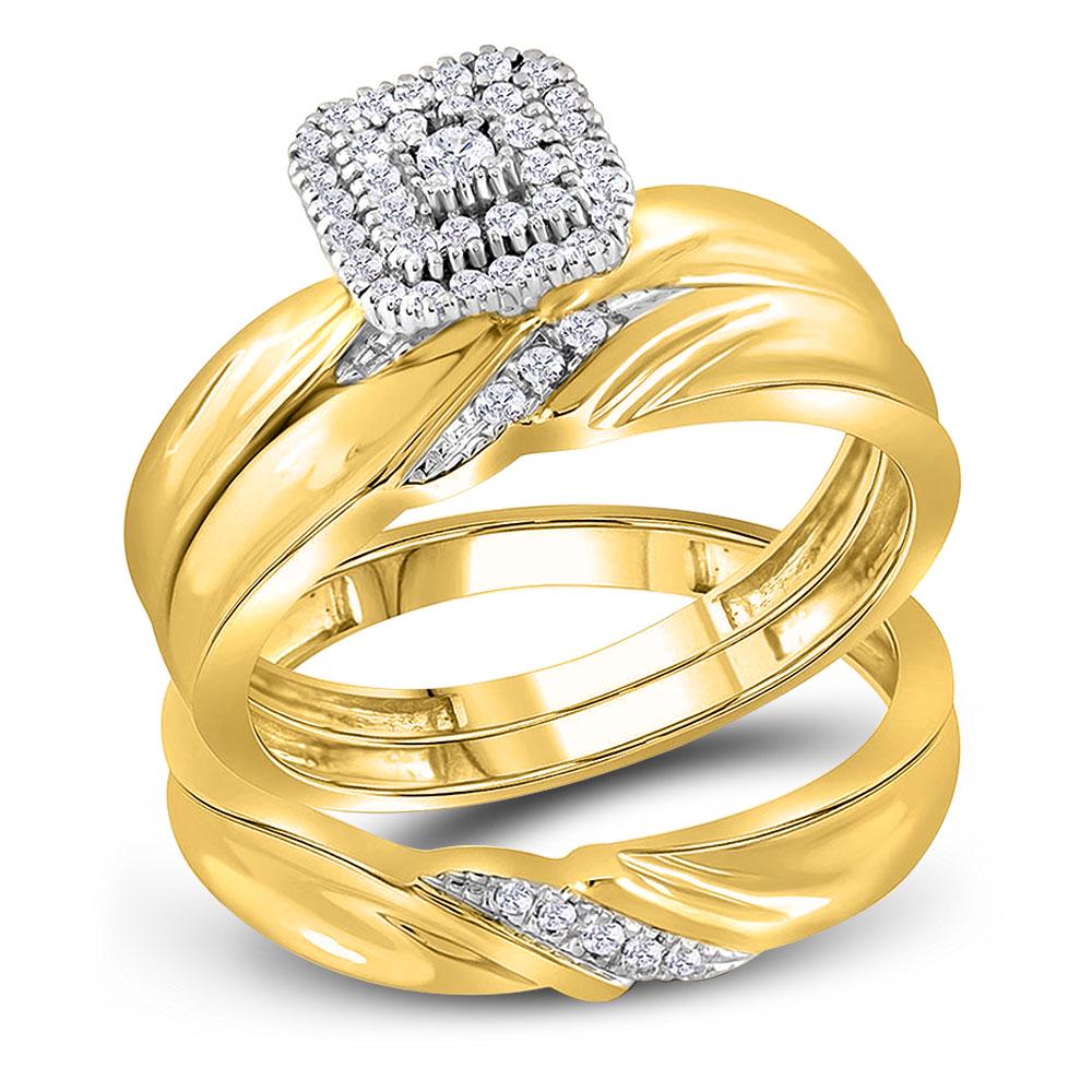 1/5 CTW His & Hers Round Diamond Cluster Matching: REF-35R9H ---- 1/5 CTW His & Hers Round Diamond Cluster Matching Bridal Wedding Ring 10kt Yellow Gold Manufacturer Model: JSC-110056 Description