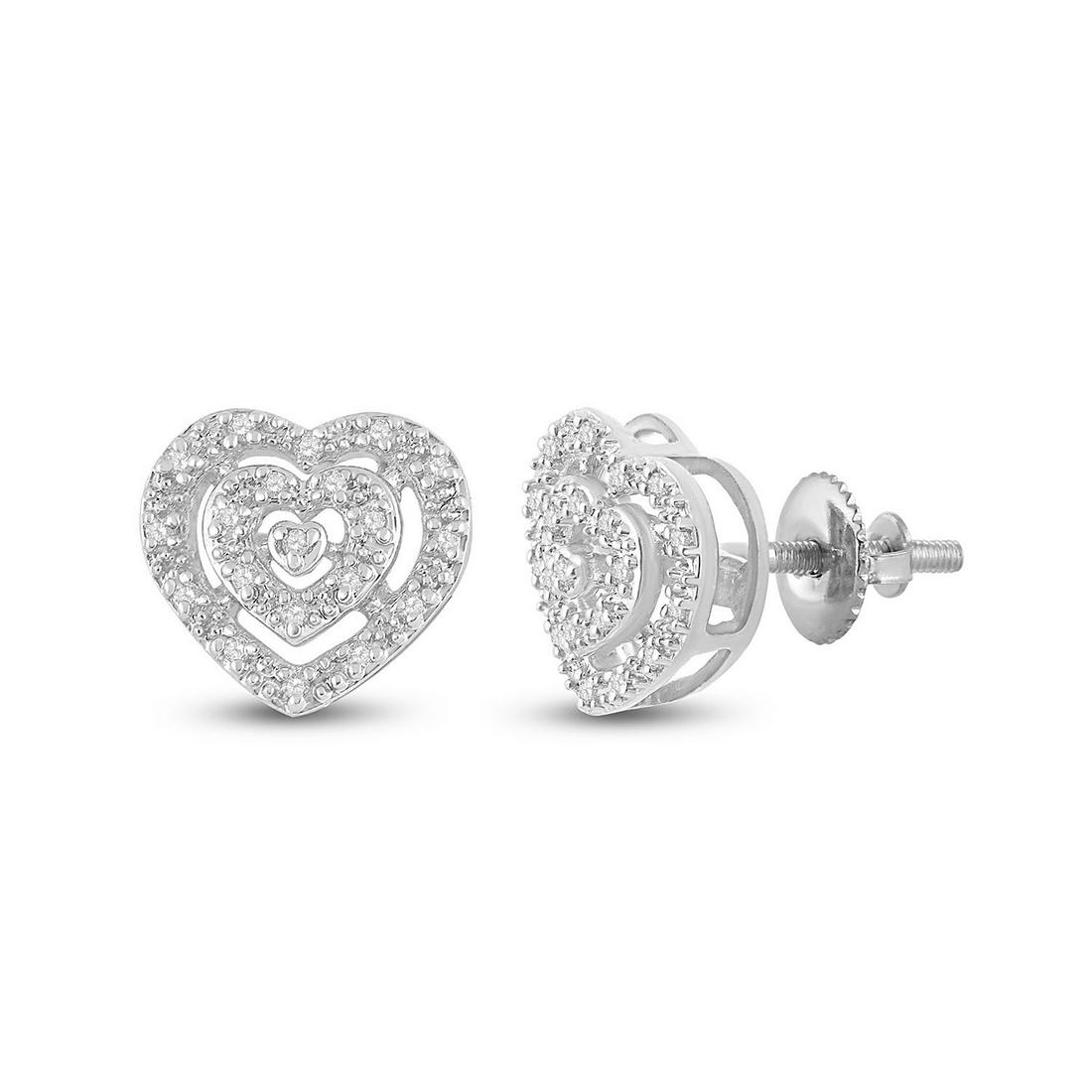 1/12 CTW Round Diamond Heart Earrings 10kt White Gold -: REF-13N2Y ---- 1/12 CTW Round Diamond Heart Earrings 10kt White Gold Manufacturer Model: JSC-55365 Description 10kt White Gold Womens Round Diam