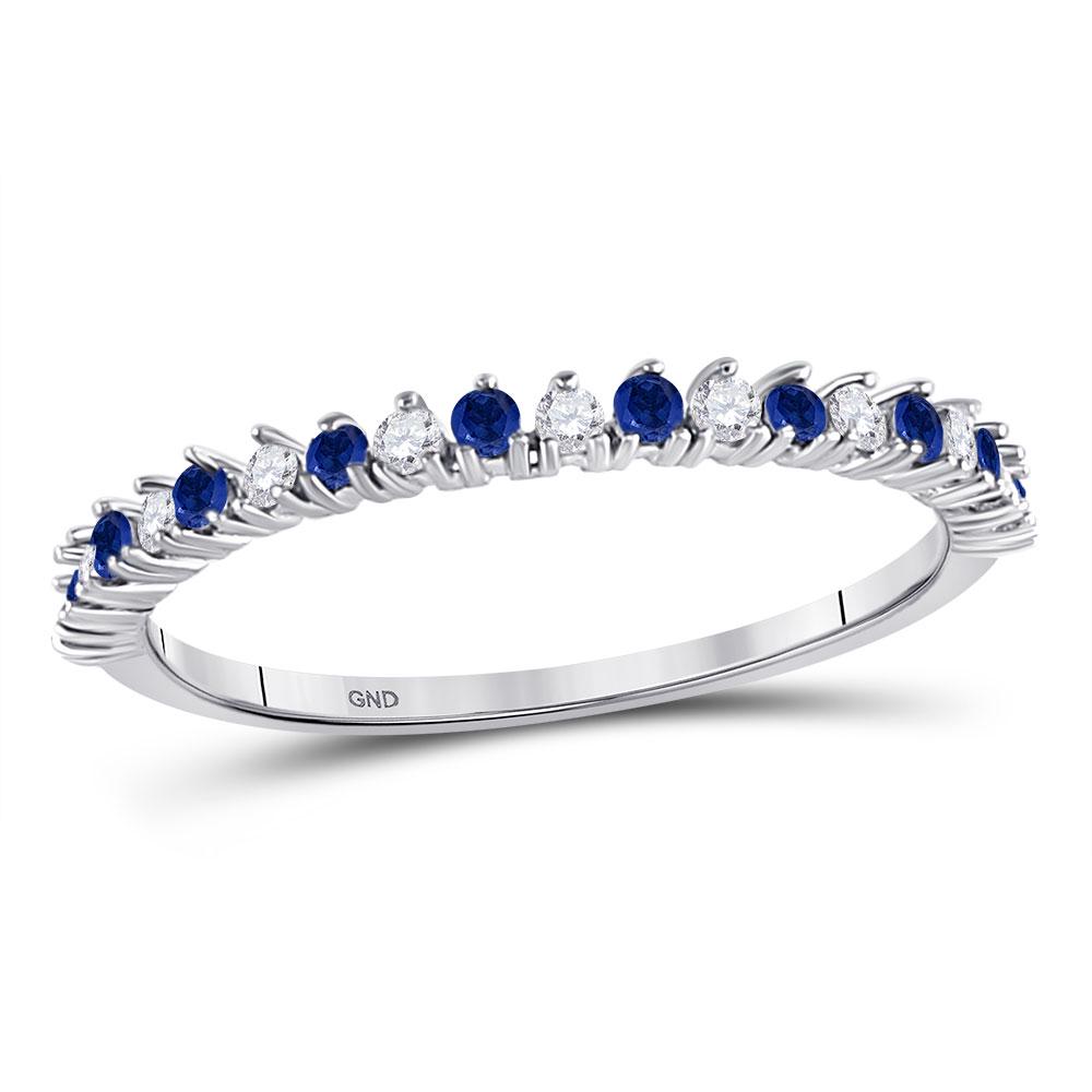 1/5 CTW Round Blue Sapphire Diamond Stackable Ring 10kt: REF-11H9W ---- 1/5 CTW Round Blue Sapphire Diamond Stackable Ring 10kt White Gold Manufacturer Model: JSC-127946 Description 10kt White Gold Wom