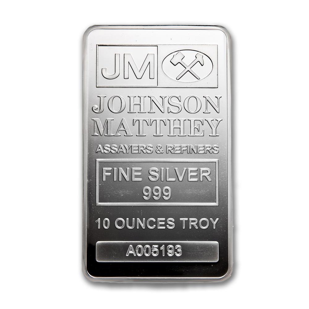 Genuine 10 oz 0.999 Fine Silver Bar - Johnson Matthey: SKU: 82900 - One piece Genuine 10 oz 0.999 Fine Silver Bar - Johnson Matthey