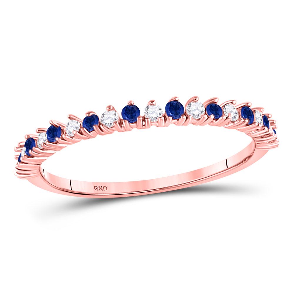 1/5 CTW Round Blue Sapphire Diamond Stackable Ring 10kt: REF-11R9H ---- 1/5 CTW Round Blue Sapphire Diamond Stackable Ring 10kt Rose Gold Manufacturer Model: JSC-127950 Description 10kt Rose Gold Women