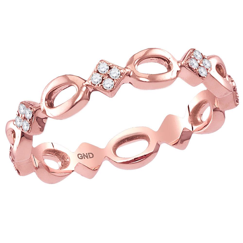 1/8 CTW Round Diamond Stackable Ring 10kt Rose Gold -: REF-16W8F ---- 1/8 CTW Round Diamond Stackable Ring 10kt Rose Gold Manufacturer Model: JSC-118221 Description 10kt Rose Gold Womens Round Diamon
