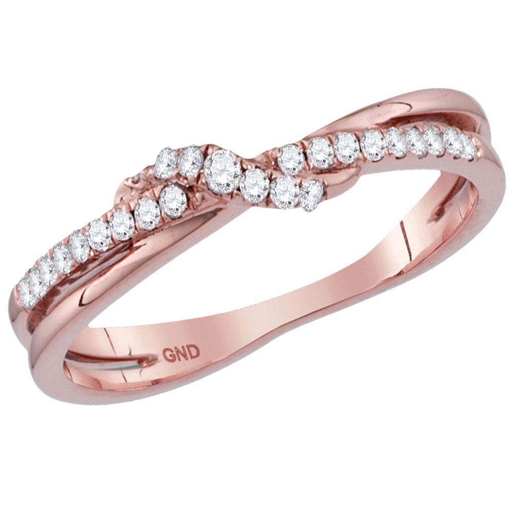 1/6 CTW Round Diamond Crossover Stackable Ring 14kt: REF-21H5W ---- 1/6 CTW Round Diamond Crossover Stackable Ring 14kt Rose Gold Manufacturer Model: JSC-118753 Description 14kt Rose Gold Womens Ro