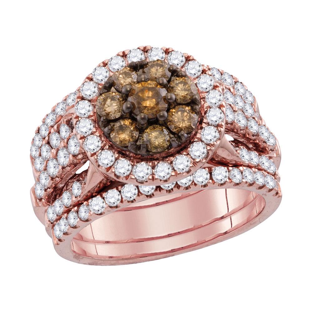 1 CTW Round Brown Diamond 3-Piece Bridal Wedding: REF-107W9F ---- 1 CTW Round Brown Diamond 3-Piece Bridal Wedding Engagement Ring 14kt Rose Gold Manufacturer Model: JSC-113367 Description 14kt