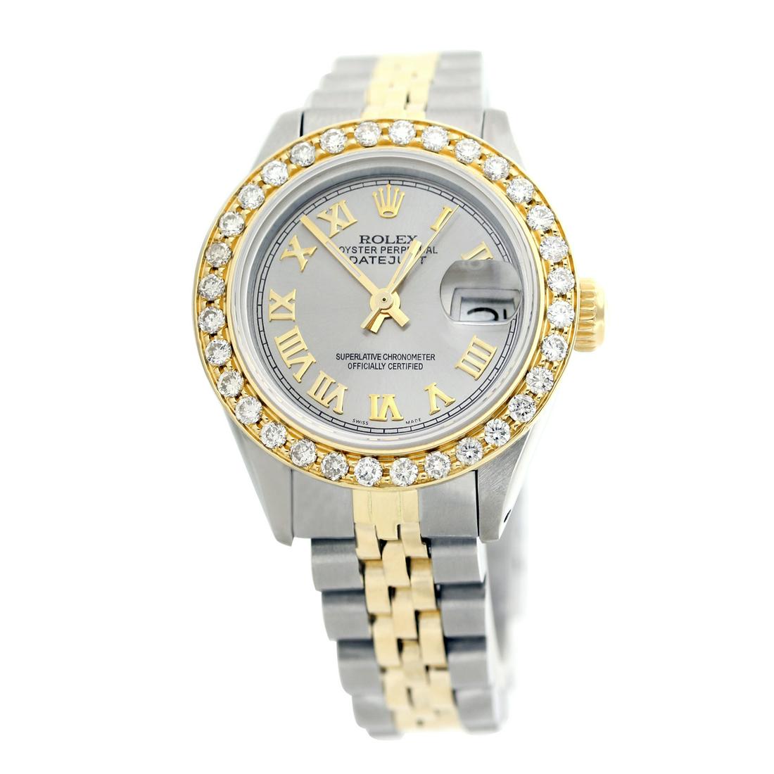 Rolex Pre-owned 26mm Womens Custom Grey Two Tone -: REF-520K2X - SKU: LA001LT029Estimated Pre-Owned Retail Price: $9900 Condition: Pre-owned / Excellent Condition Model: Rolex DateJust Gender: Womens Dial: Custom Grey Dial Marker: Roman Numeral Diamond