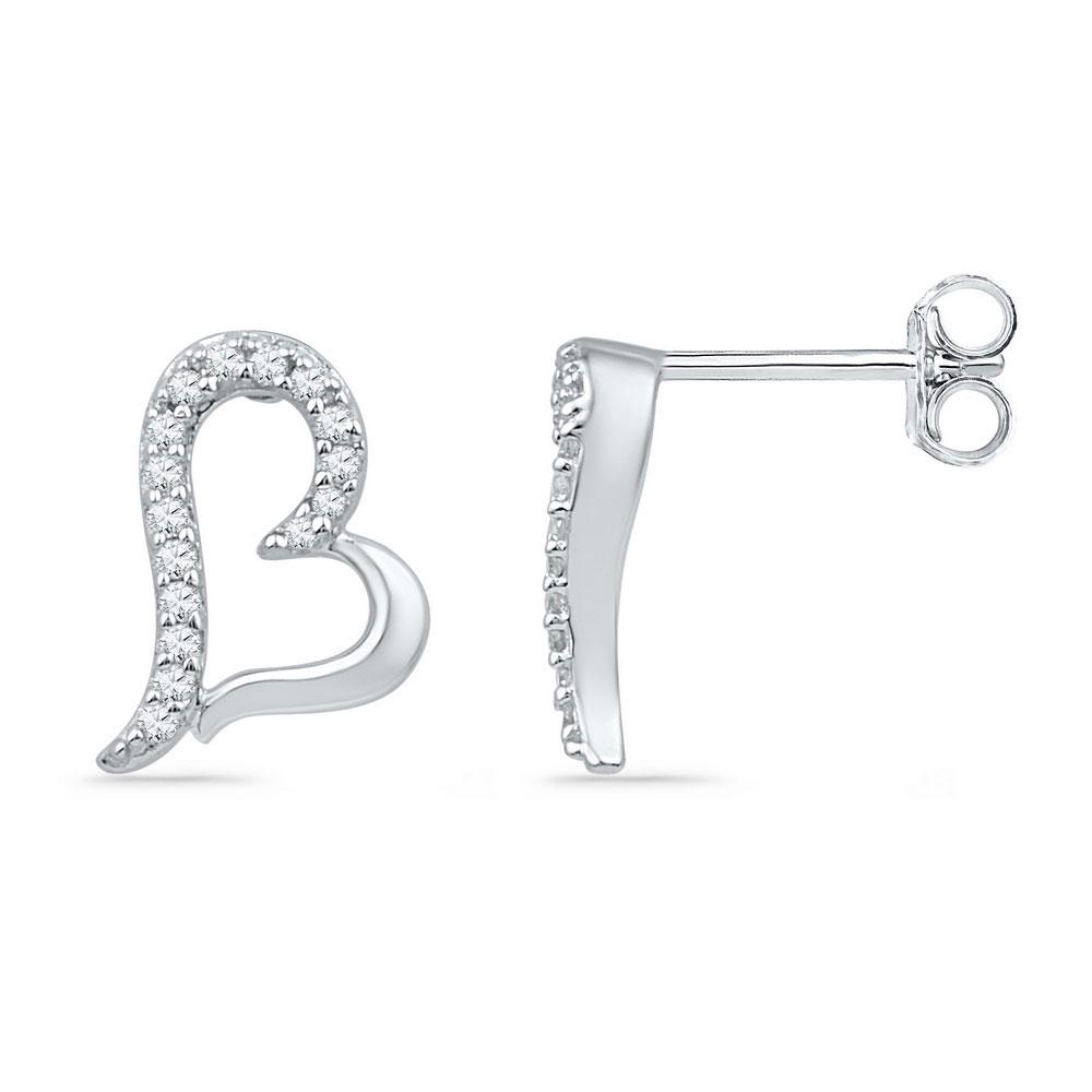 1/10 CTW Round Diamond Heart Earrings 10kt White Gold -: REF-9R3H ---- 1/10 CTW Round Diamond Heart Earrings 10kt White Gold Manufacturer Model: JSC-101825 Description 10kt White Gold Womens Round Diam