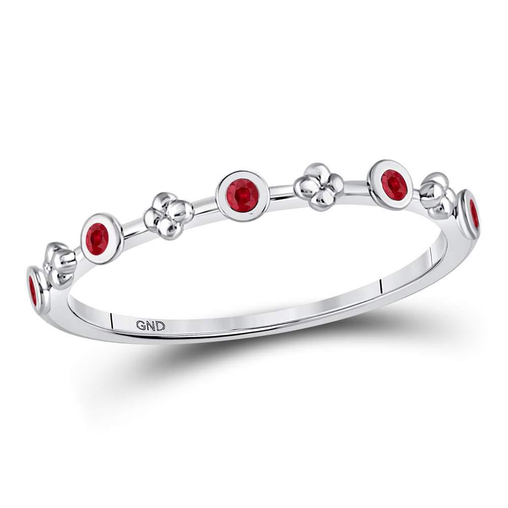1/12 CTW Round Ruby Dot Flower Stackable Ring 10kt: REF-7M5A ---- 1/12 CTW Round Ruby Dot Flower Stackable Ring 10kt White Gold Manufacturer Model: JSC-128003 Description 10kt White Gold Womens Ro