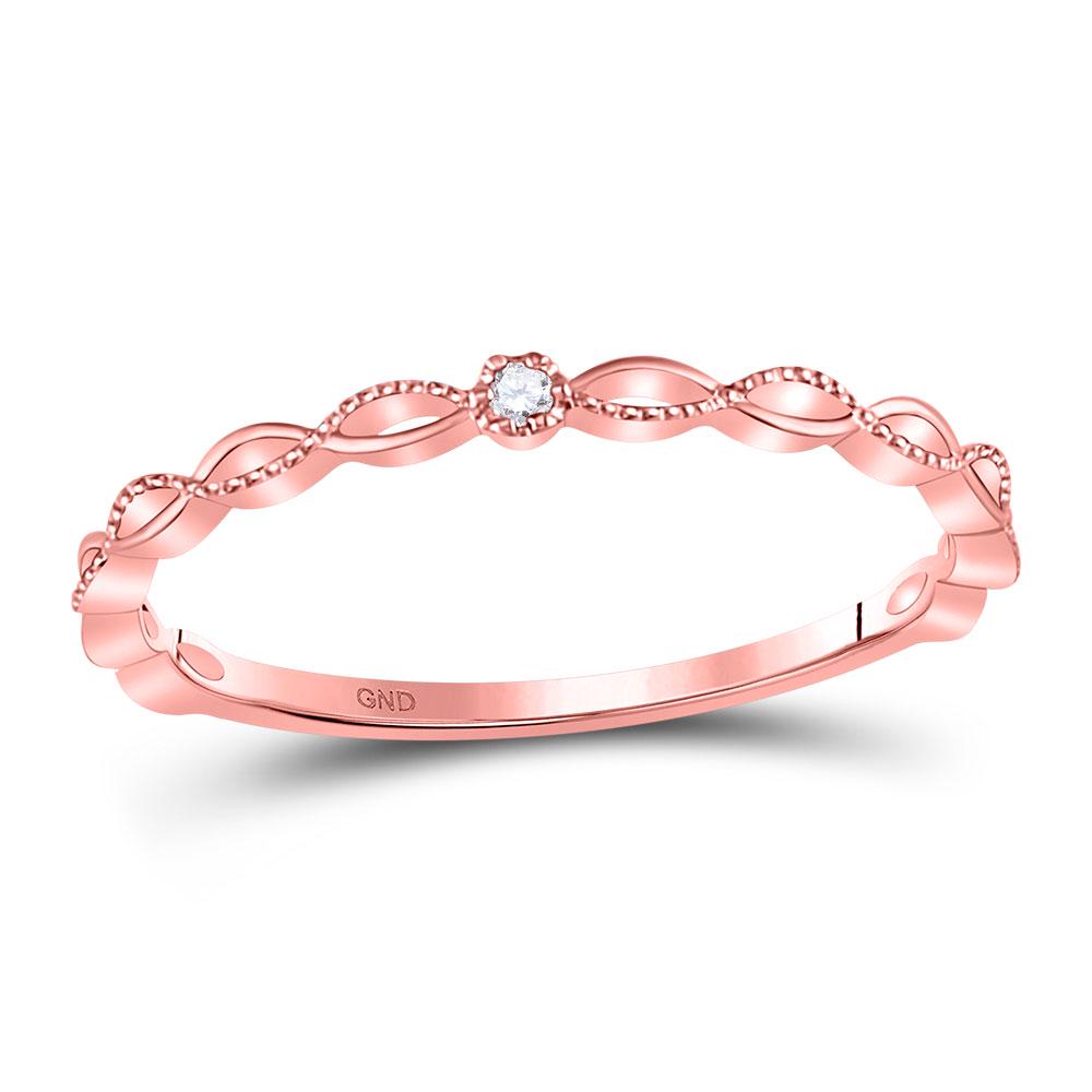 0.01 CTW Round Diamond Stackable Ring 10kt Rose Gold -: REF-5M9A ---- 0.01 CTW Round Diamond Stackable Ring 10kt Rose Gold Manufacturer Model: JSC-127800 Description 10kt Rose Gold Womens Round Diamon