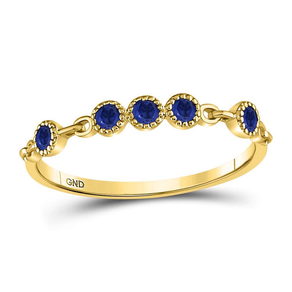 1/5 CTW Round Blue Sapphire Dot Stackable Ring 10kt: REF-9R6H ---- 1/5 CTW Round Blue Sapphire Dot Stackable Ring 10kt Yellow Gold Manufacturer Model: JSC-127688 Description 10kt Yellow Gold Womens