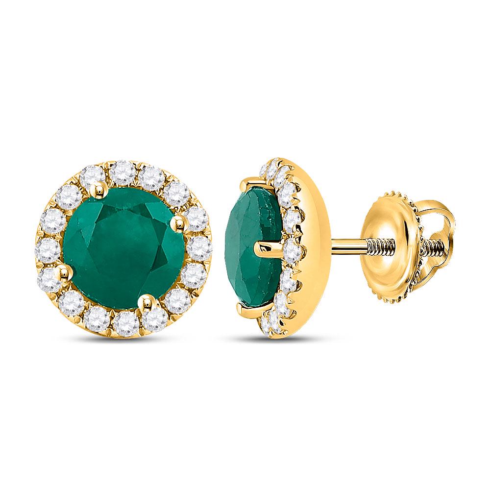 Womens Round Emerald Diamond Halo Earrings 1-1/5 Cttw: REF-32M5H ---- Womens Round Emerald Diamond Halo Earrings 1-1/5 Cttw 14kt Yellow Gold Description 14kt Yellow Gold Womens Round Emerald Diamond Halo Earrin