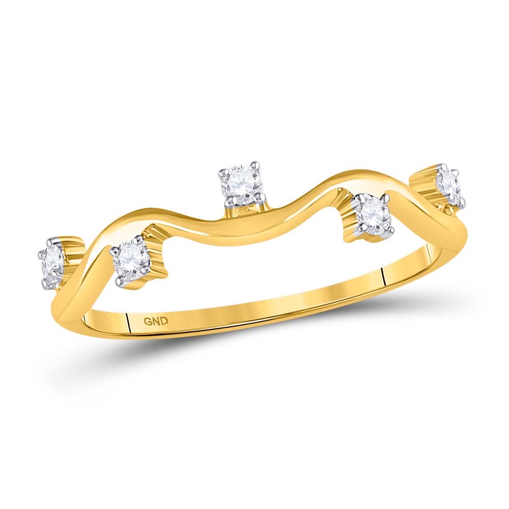 Womens Round Diamond Wave Stackable Band Ring 1/8 Cttw: REF-15H9R ---- Womens Round Diamond Wave Stackable Band Ring 1/8 Cttw 10kt Yellow Gold Description 10kt Yellow Gold Womens Round Diamond Wave Stackable Ban