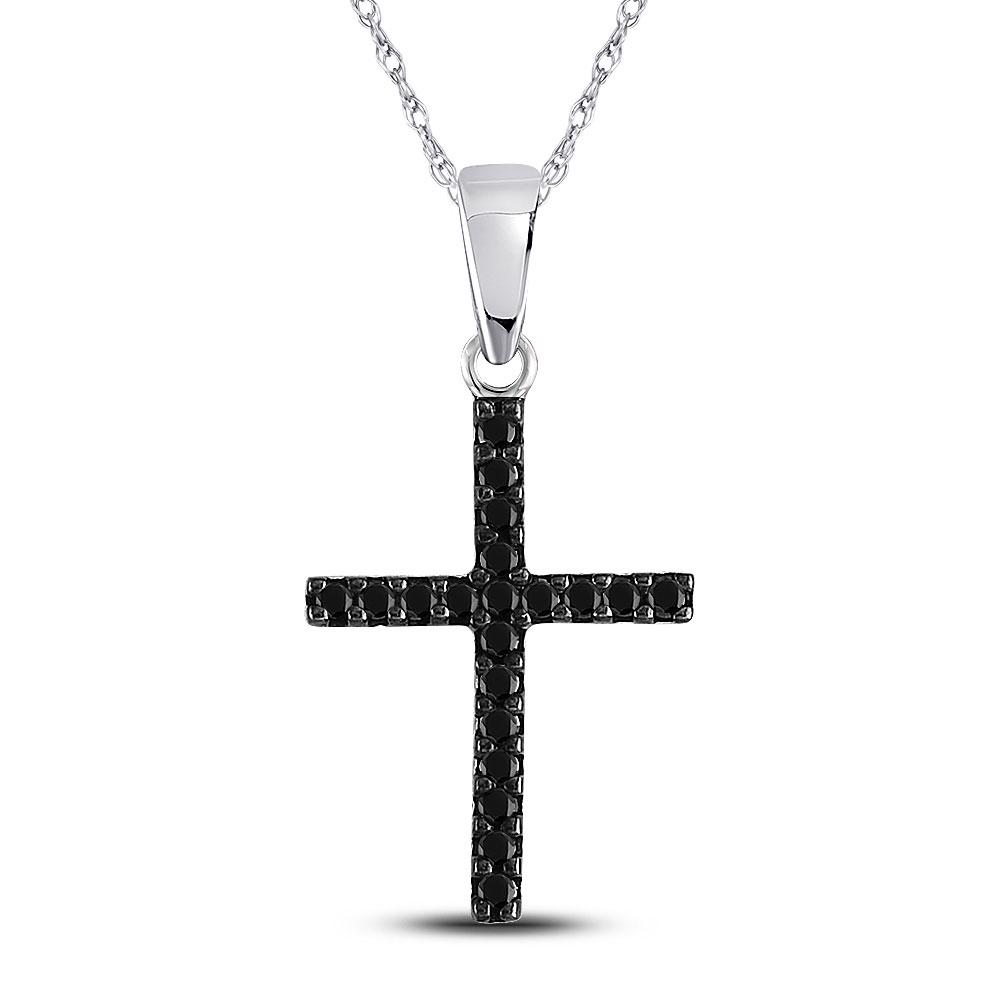 Womens Round Black Color Enhanced Diamond Cross: REF-6W5K ---- Womens Round Black Color Enhanced Diamond Cross Religious Pendant 1/5 Cttw 10kt White Gold Description 10kt White Gold Womens Round Black Col