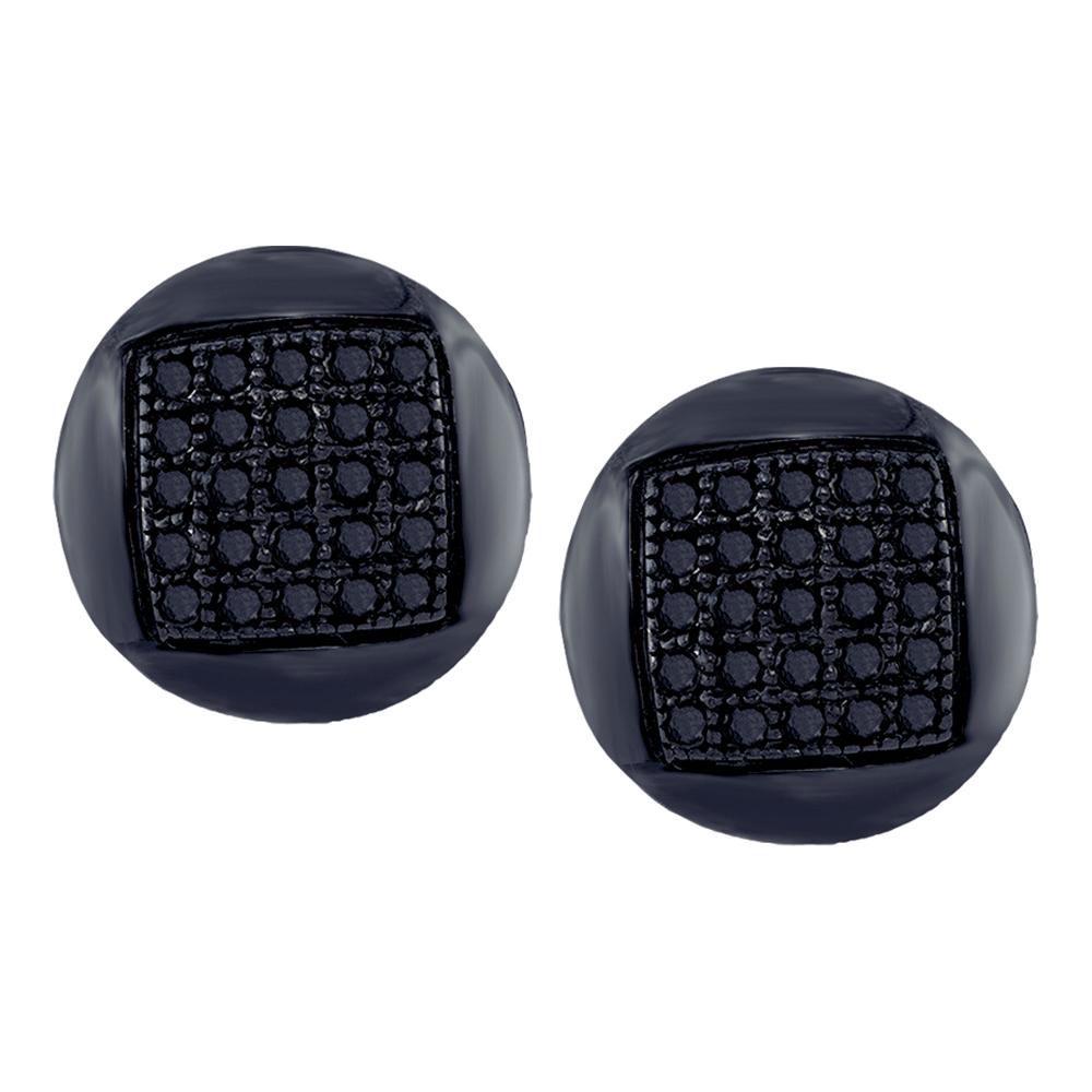 Mens Round Black Color Enhanced Diamond Circle Cluster: REF-10W5K ---- Mens Round Black Color Enhanced Diamond Circle Cluster Stud Earrings 1/6 Cttw 10kt White Gold Description 10kt White Gold Mens Round Black C