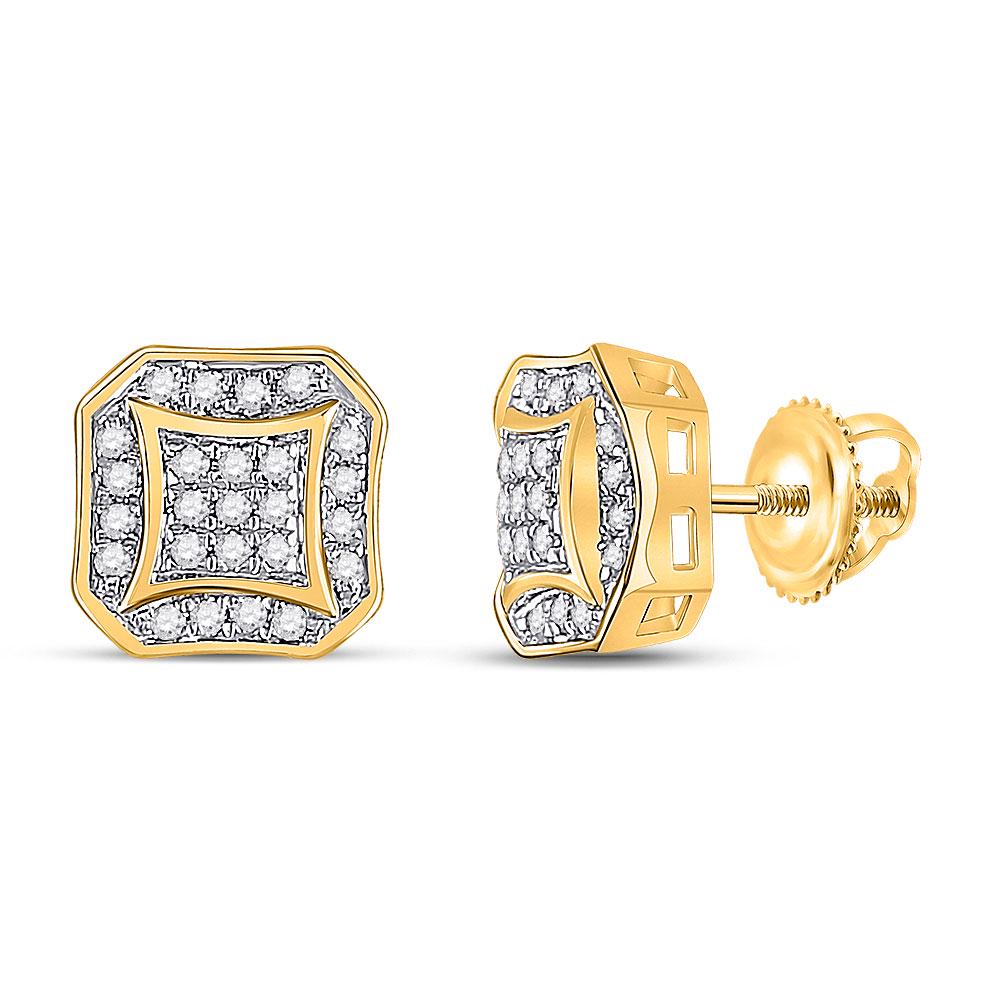 Mens Round Diamond Square Cluster Earrings 1/6 Cttw: REF-14W9K ---- Mens Round Diamond Square Cluster Earrings 1/6 Cttw 10kt Yellow Gold Description 10kt Yellow Gold Mens Round Diamond Square Cluster Earrings