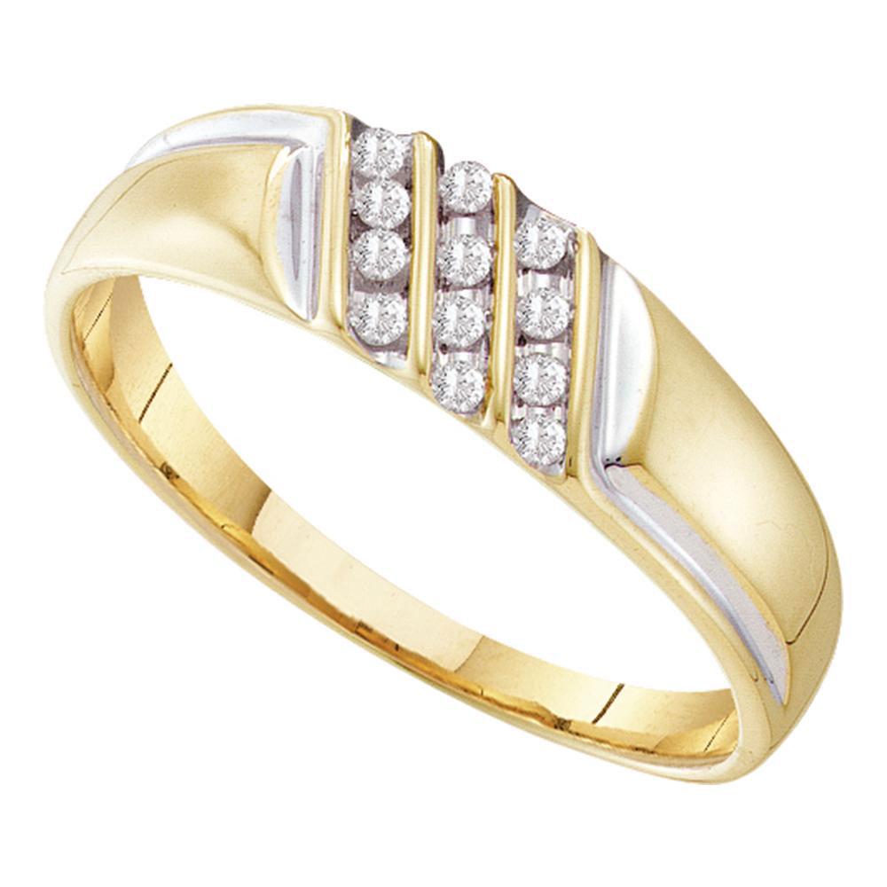 Mens Round Channel-set Diamond Diagonal Triple Row: REF-11K9Y ---- Mens Round Channel-set Diamond Diagonal Triple Row Wedding Band 1/8 Cttw 10kt Yellow Gold Description 10kt Yellow Gold Mens Round Channel-se