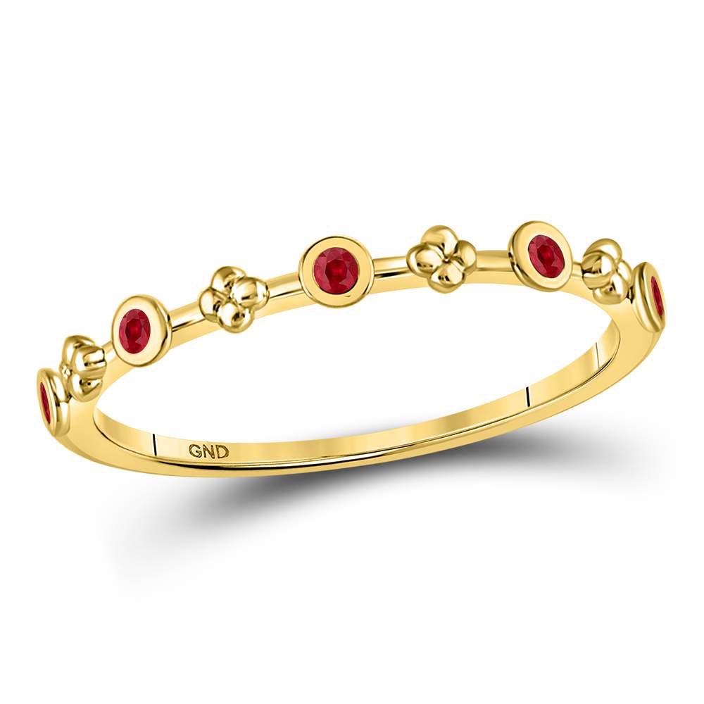 Womens Round Ruby Dot Flower Stackable Band Ring 1/12: REF-6W5K ---- Womens Round Ruby Dot Flower Stackable Band Ring 1/12 Cttw 10kt Yellow Gold Description 10kt Yellow Gold Womens Round Ruby Dot Flower Stackab