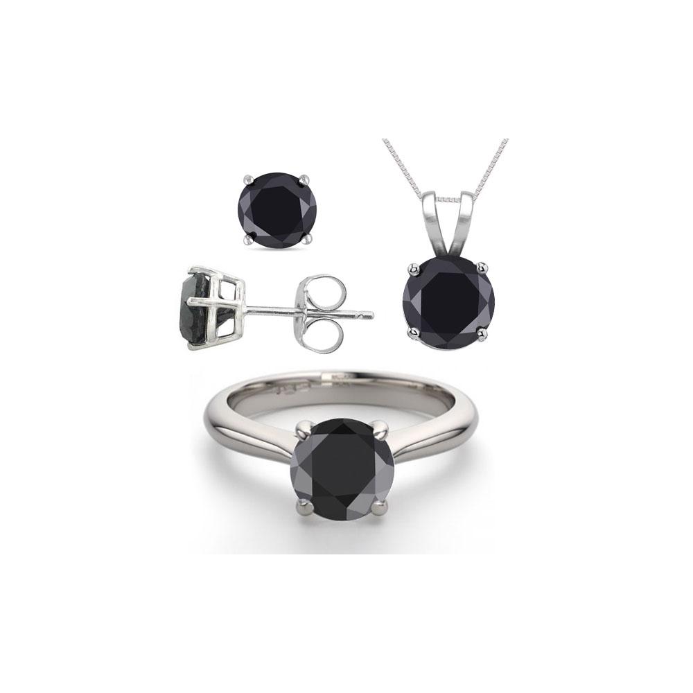 14K White Gold SET 3.20CTW Black Diamond Ring,: REF-199R8X - SKU: WJ13342 ---- 14K White Gold SET 3.20CTW Black Diamond Ring, Earrings, Necklace Manufacturer's Suggested Retail Price: $6000.00 14K White Gold Jewelry 3.20 CTW Black Diamond SET Stud 