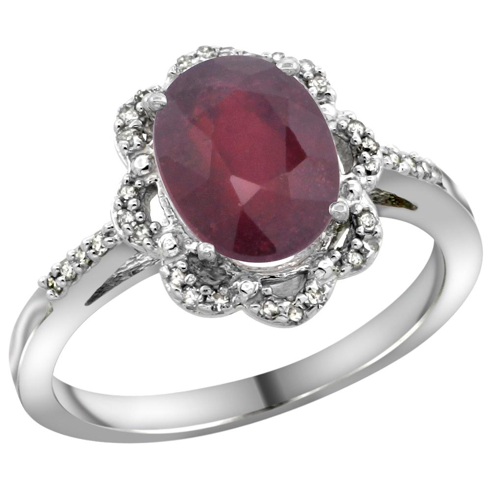 2.25 CTW Ruby & Diamond Ring 10K White Gold - REF-57F5N: REF-57F5N - SKU: SC-CW951105 ---- 2.25 CTW Ruby & Diamond Ring 10K White Gold Manufacturer's Suggested Retail Price: $1890.00 Mainstone Type: Ruby @ 2.15 ctw Mainstone Color: red Mainstone Clarity: Tr