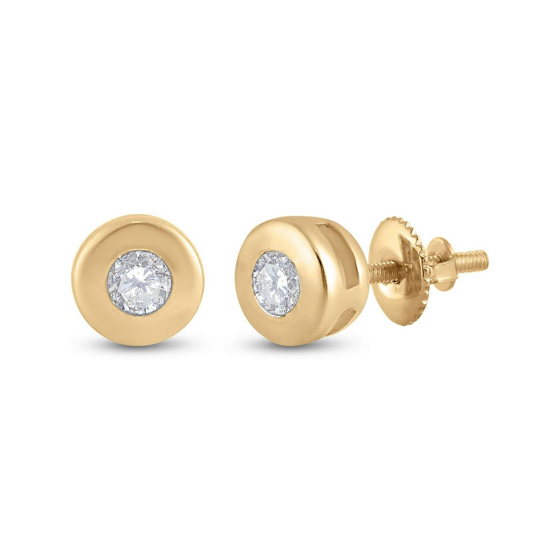 Round Diamond Solitaire Earrings 1/10 Cttw 14KT Yellow: Round Diamond Solitaire Earrings 1/10 Cttw 14KT Yellow Gold Manufacturer Suggested Retail Price: $ 820.00 14kt Yellow Gold Womens Round Diamond Solitaire Earrings 1/10 Cttw. Combined diamond weight of