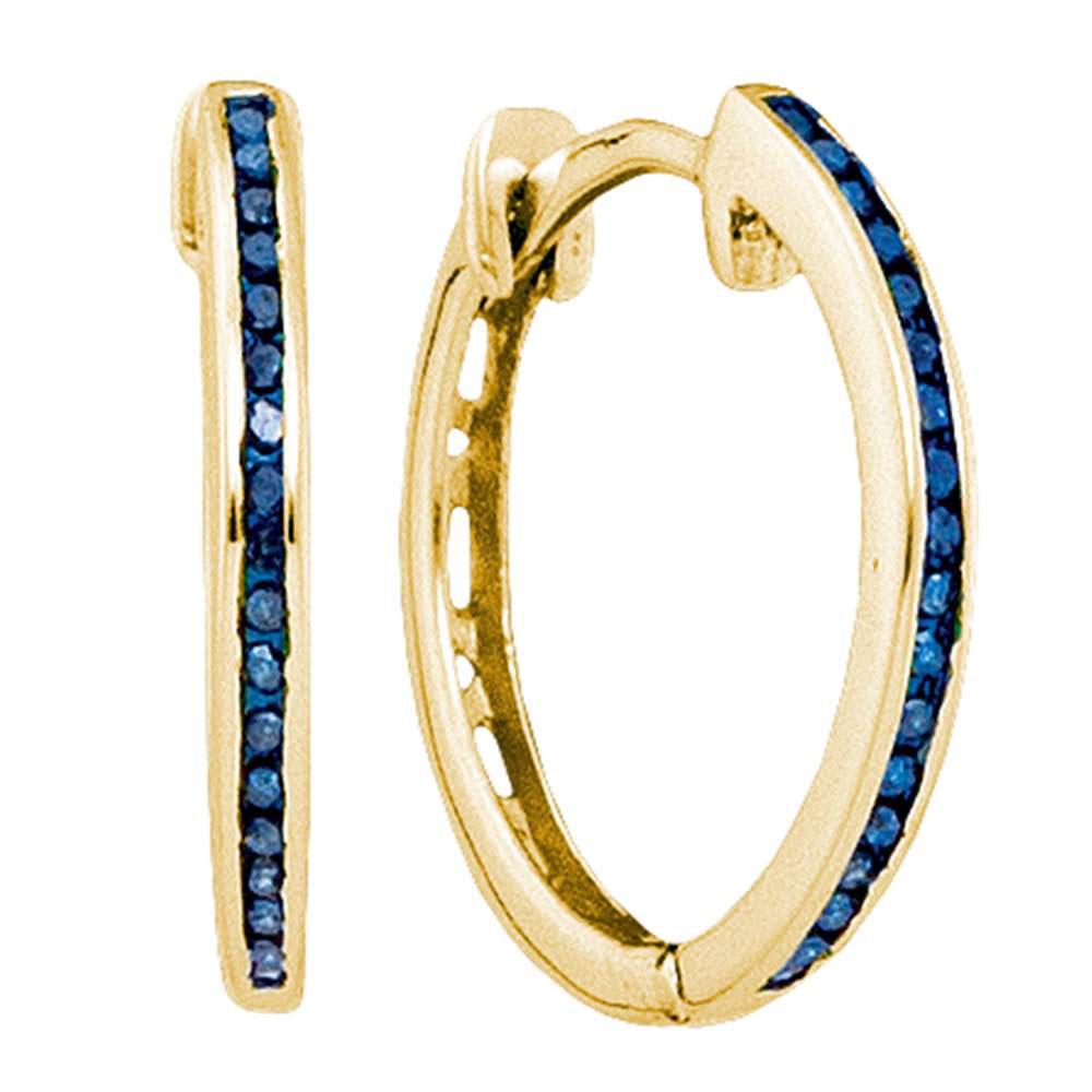 Round Blue Color Enhanced Diamond Hoop Earrings 1/10: Round Blue Color Enhanced Diamond Hoop Earrings 1/10 Cttw 10KT Yellow Gold Manufacturer Suggested Retail Price: $ 590.00 10kt Yellow Gold Womens Round Blue Color Enhanced Diamond Hoop Earrings 1/10 Ct