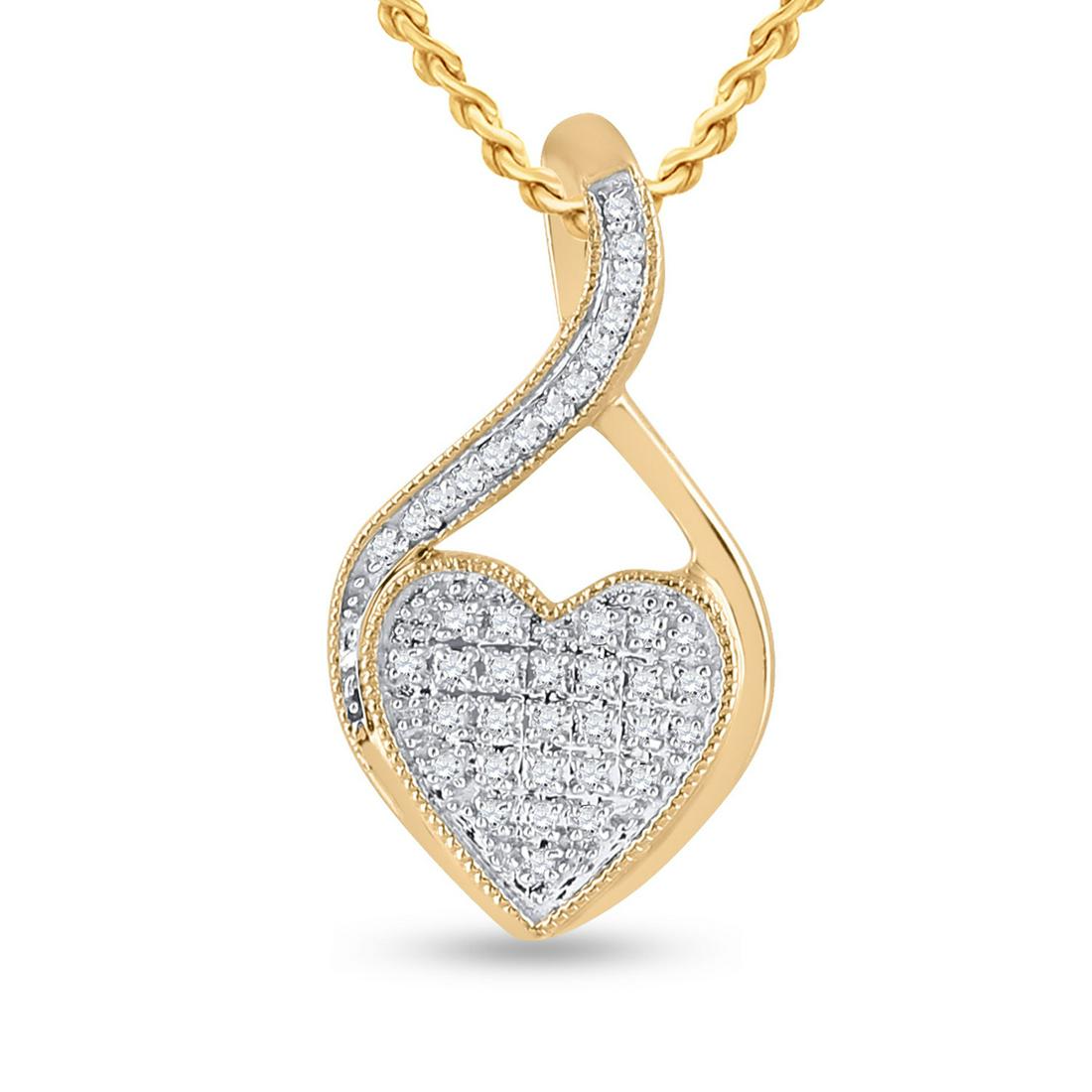 Round Diamond Heart Pendant 1/10 Cttw 10KT Yellow Gold: Round Diamond Heart Pendant 1/10 Cttw 10KT Yellow Gold Manufacturer Suggested Retail Price: $ 410.00 10kt Yellow Gold Womens Round Diamond Heart Pendant 1/10 Cttw. Combined diamond weight of 1/10 cara