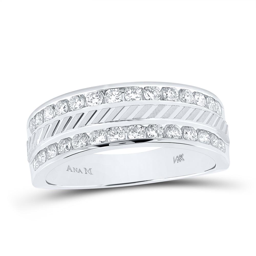 Round Channel-set Diamond Double Row Grecco Wedding: Round Channel-set Diamond Double Row Grecco Wedding Band Ring 1 Cttw 14KT White Gold Manufacturer Suggested Retail Price: $ 5590.00 14kt White Gold Mens Round Channel-set Diamond Double Row Grecco Wed