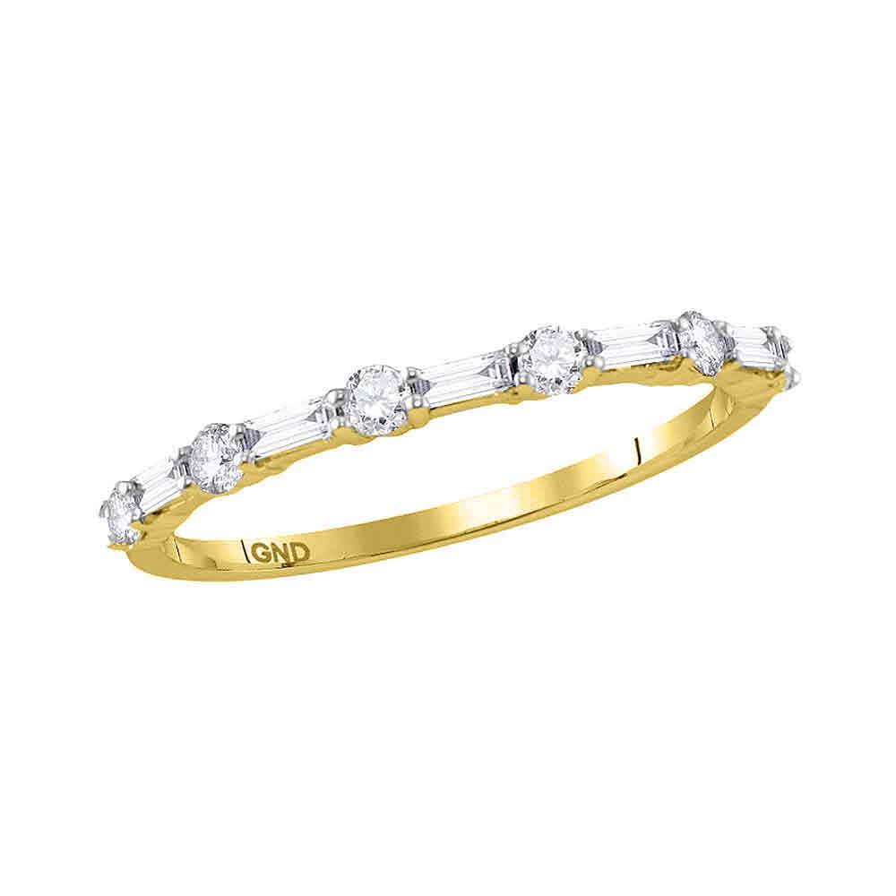 Round Baguette Diamond Stackable Band Ring 3/8 Cttw: Round Baguette Diamond Stackable Band Ring 3/8 Cttw 10KT Yellow Gold Manufacturer Suggested Retail Price: $ 1350.00 10kt Yellow Gold Womens Round Baguette Diamond Stackable Band Ring 3/8 Cttw. Combine