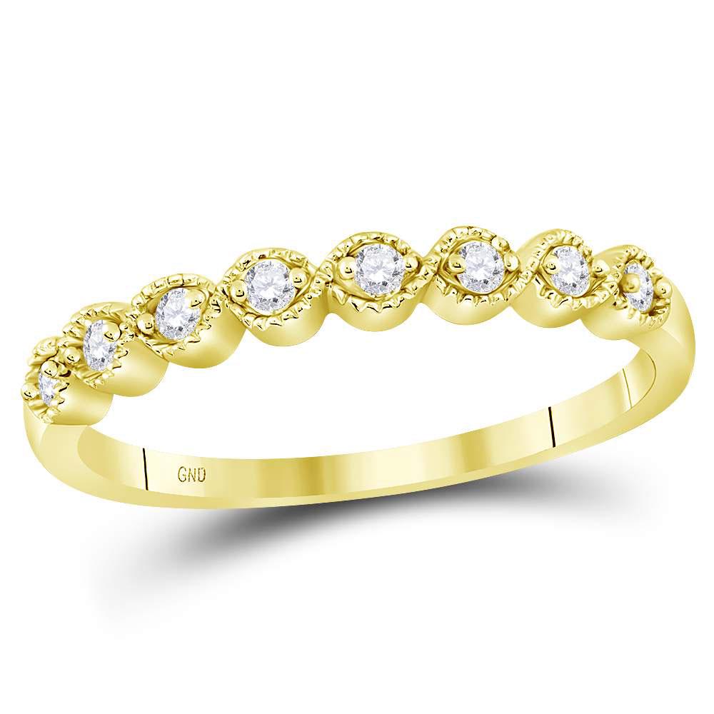 Round Diamond Stackable Band Ring 1/10 Cttw 10KT Yellow: Round Diamond Stackable Band Ring 1/10 Cttw 10KT Yellow Gold Manufacturer Suggested Retail Price: $ 650.00 10kt Yellow Gold Womens Round Diamond Stackable Band Ring 1/10 Cttw. Combined diamond weight 