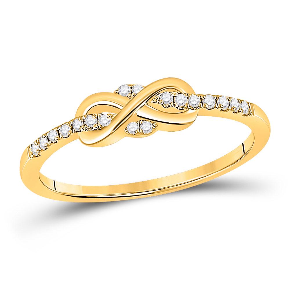Round Diamond Infinity Knot Stackable Band Ring 1/10: Round Diamond Infinity Knot Stackable Band Ring 1/10 Cttw 10KT Yellow Gold Manufacturer Suggested Retail Price: $ 880.00 10kt Yellow Gold Womens Round Diamond Infinity Knot Stackable Band Ring 1/10 Ct