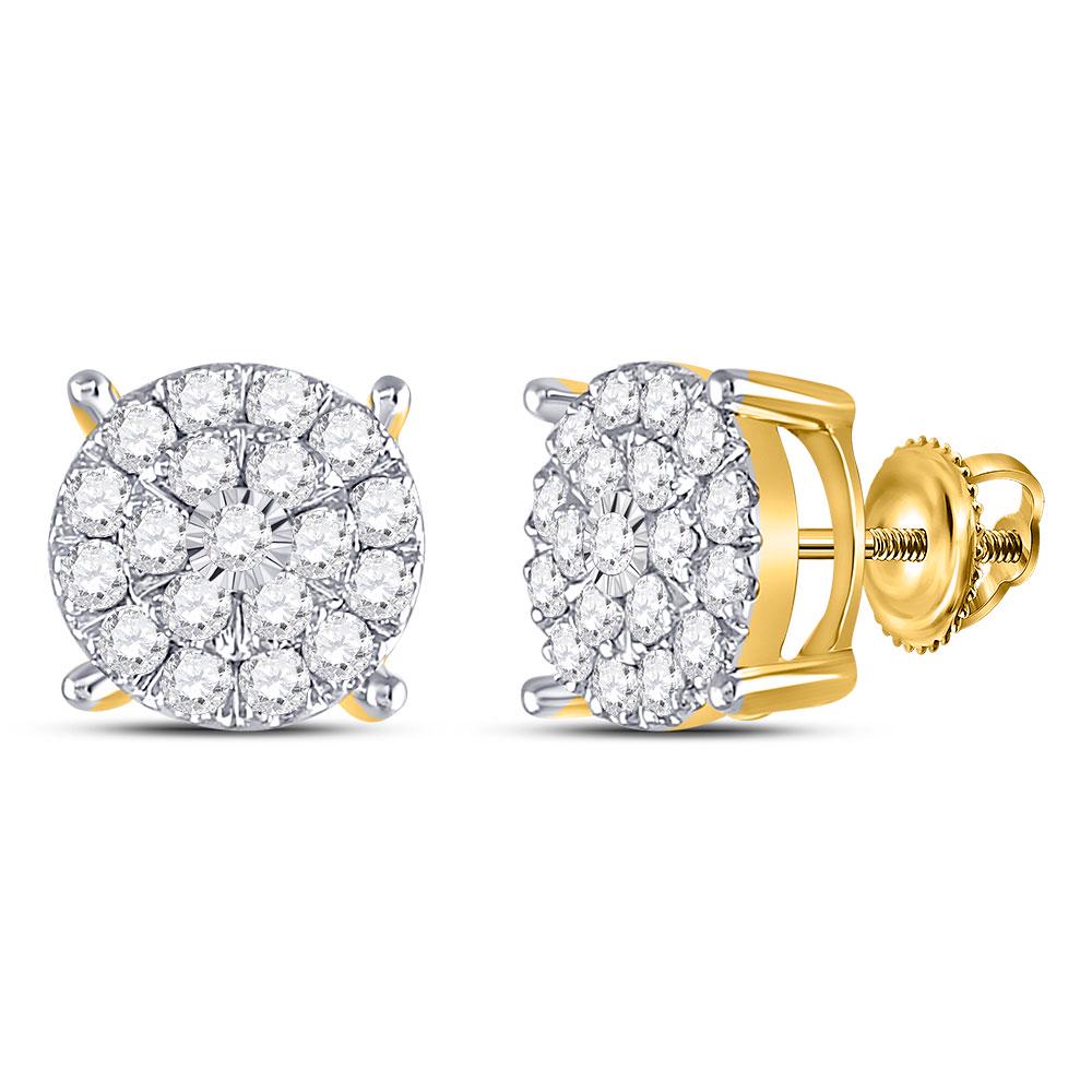 Round Diamond Fashion Cluster Earrings 1 Cttw 10KT: Round Diamond Fashion Cluster Earrings 1 Cttw 10KT Yellow Gold Manufacturer Suggested Retail Price: $ 2820.00 10kt Yellow Gold Womens Round Diamond Fashion Cluster Earrings 1 Cttw. Combined diamond we