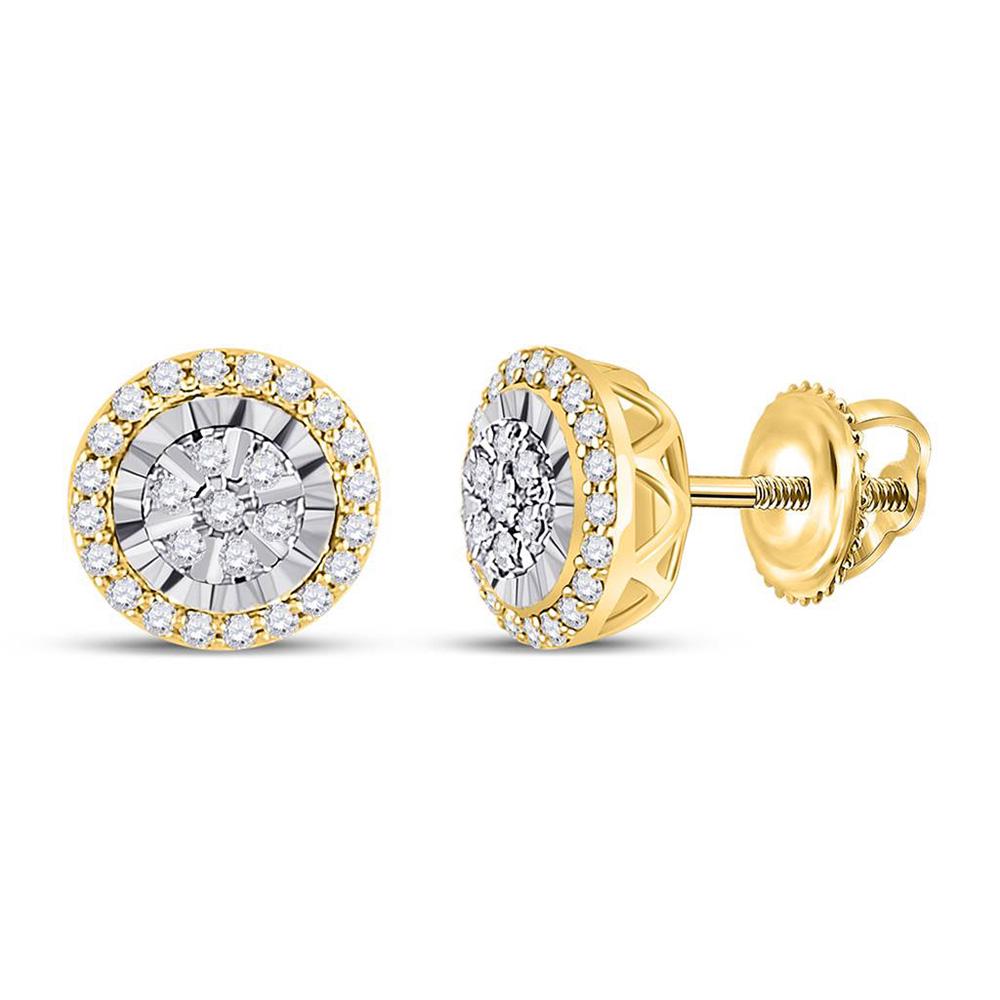 Round Diamond Cluster Earrings 1/4 Cttw 14KT Yellow: Round Diamond Cluster Earrings 1/4 Cttw 14KT Yellow Gold Manufacturer Suggested Retail Price: $ 1470.00 14kt Yellow Gold Womens Round Diamond Cluster Earrings 1/4 Cttw. Combined diamond weight of 1/4