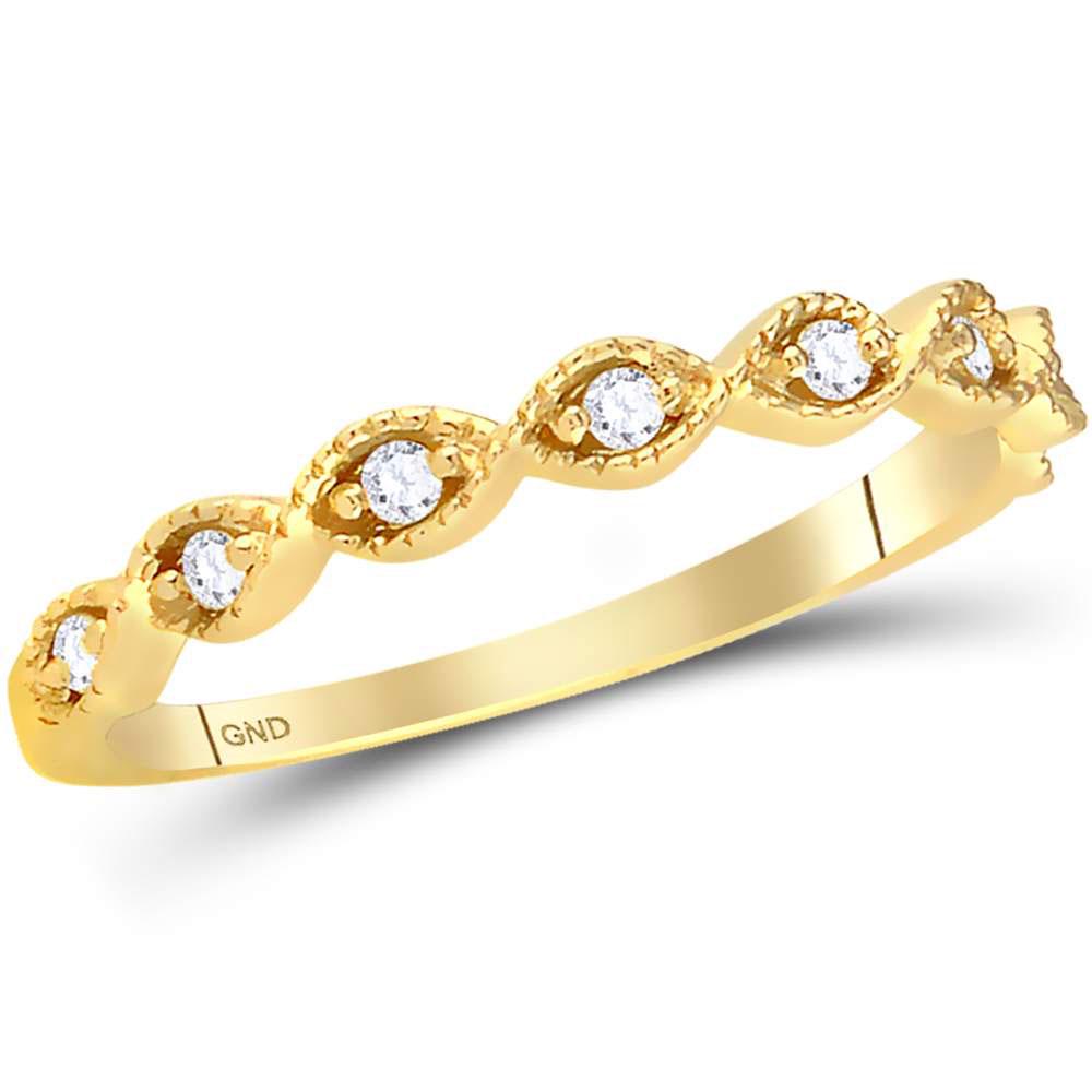 Round Diamond Twist Stackable Band Ring 1/10 Cttw 14KT: Round Diamond Twist Stackable Band Ring 1/10 Cttw 14KT Yellow Gold Manufacturer Suggested Retail Price: $ 940.00 14kt Yellow Gold Womens Round Diamond Twist Stackable Band Ring 1/10 Cttw. Combined dia
